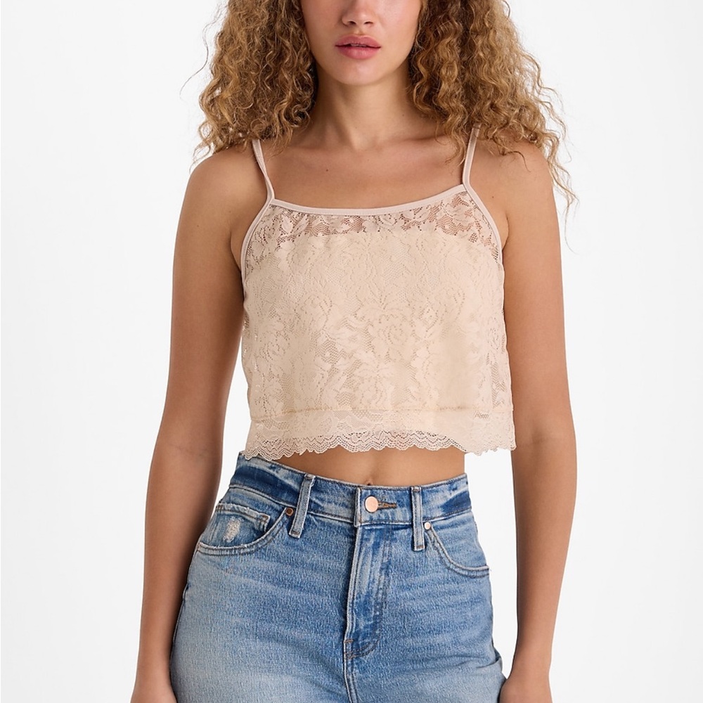 Express Sheer Lace Cropped Cami Top in Sand Size XL
